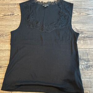 J. Crew Black Fine Rib Lace-Trim Sleeveless Tank Top XL
